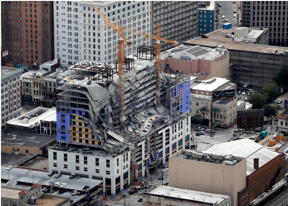 Photo by Gerald Hebert, Associated Press, of the Hard Rock Hotel collapse.